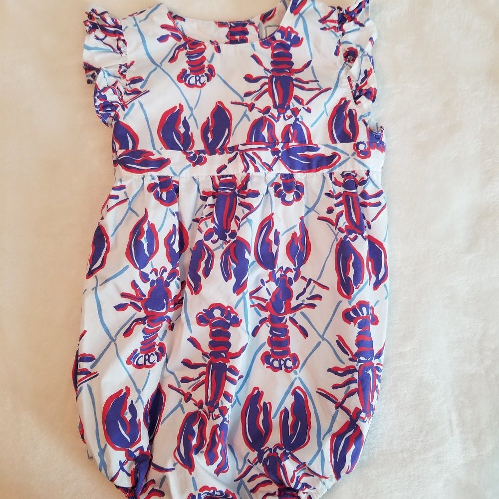CPC Childrenswear 2T romper with lobster print.  Ties in back